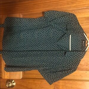 Allegra K Teal Button Down Shirt with White Dots